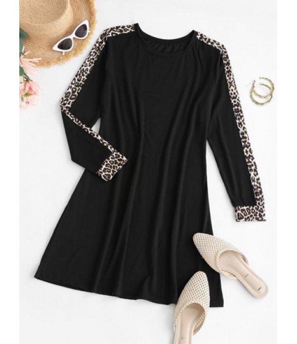 Leopard Insert Mini T Shirt Dress