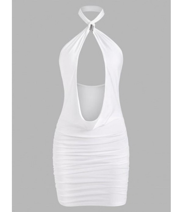 Choker Draped Ruched Backless Dress