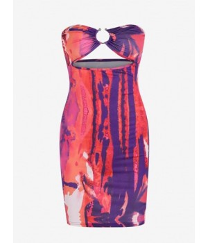 Tie Dye O-ring Cut Out Tube Bodycon Dress