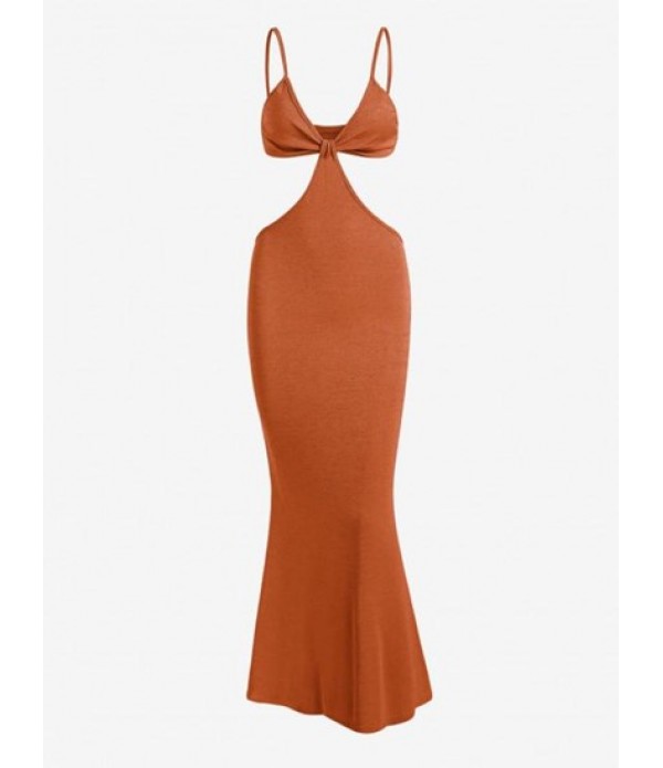 Spaghetti Strap Cutout Knit Maxi Mermaid...