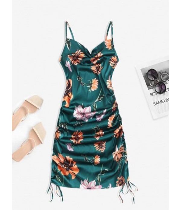 Cowl Front Cinched Side Floral Cami Dres...