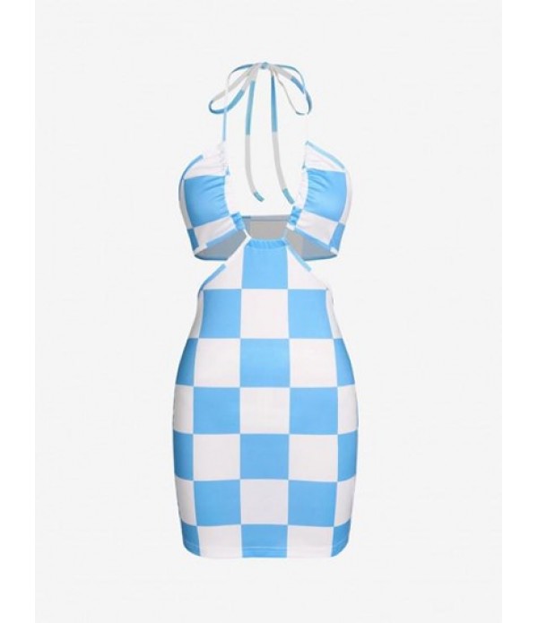 Checkerboard Print Halter Cutout Slinky ...