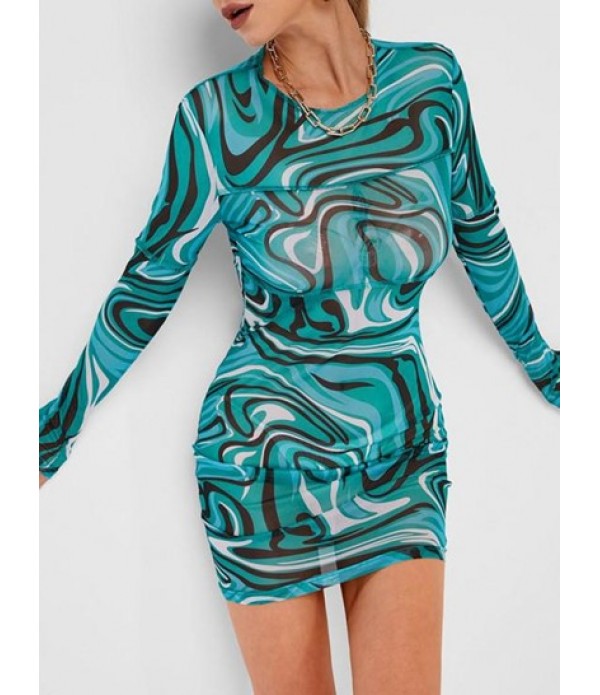 Psychedelic Print Sheer Slinky Dress