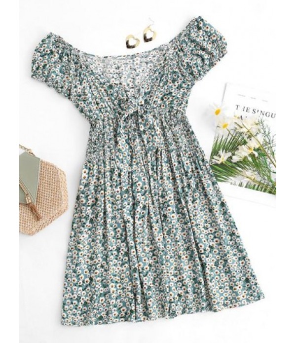 Ditsy Daisy Floral Knotted Smocked Dress