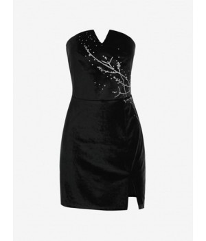 Tree Pattern V Notch Velvet Dress