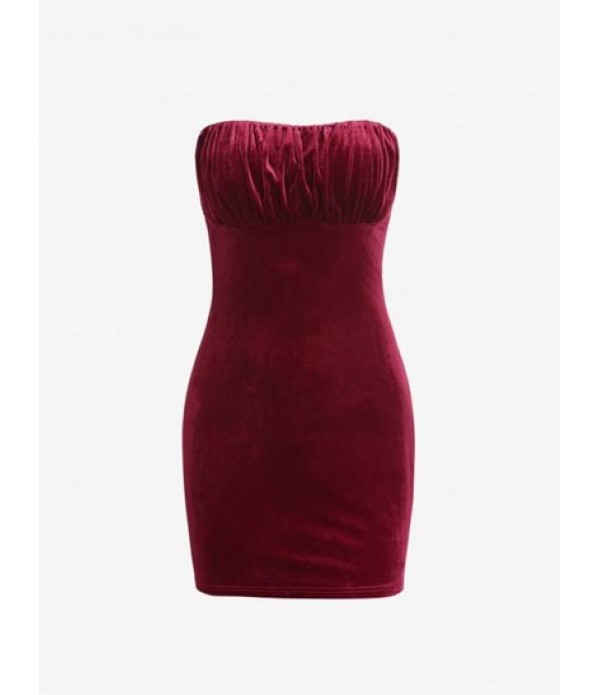 Ruched Bust Velvet Mini Tube Dress