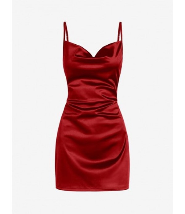 Sheeny Draped Slip Satin Cocktail Dress