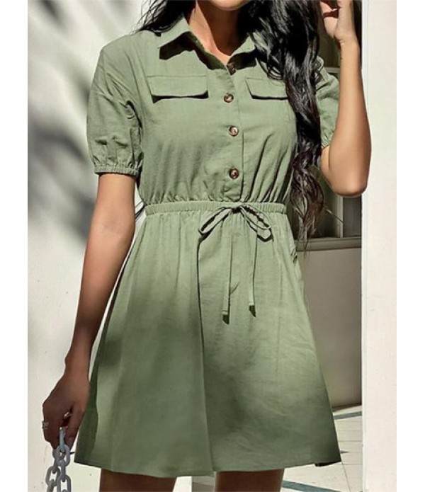 Half Button Flap Detail Mini Dress