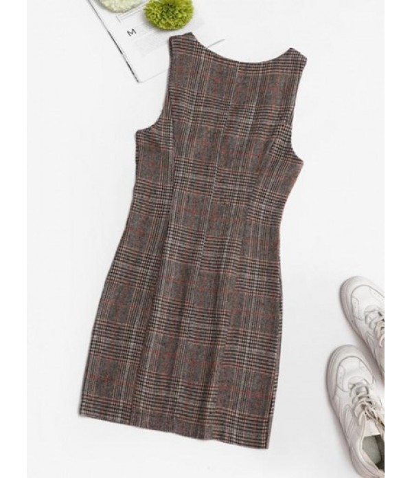 Plaid Zip Up Mini Pinafore Dress