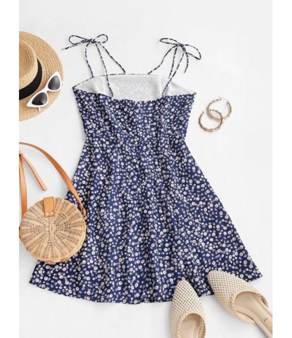 Tiny Floral Tie Strap Flare Dress