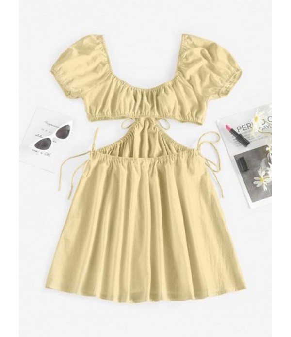 Cutout Tie Puff Sleeve Plunge Dress