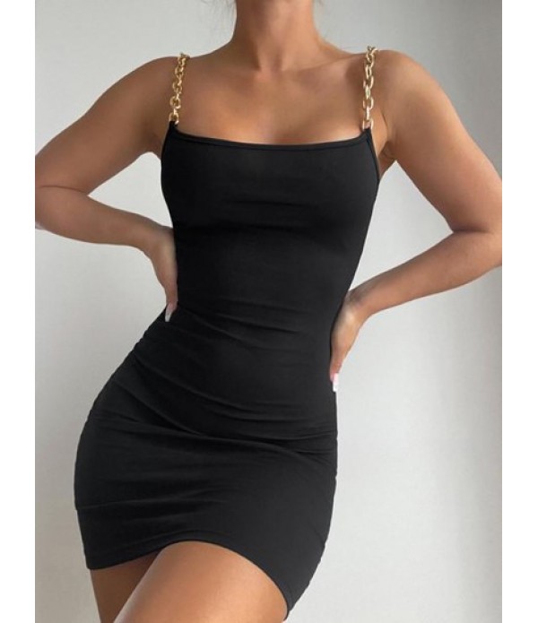 Chain Straps Mini Slinky Dress