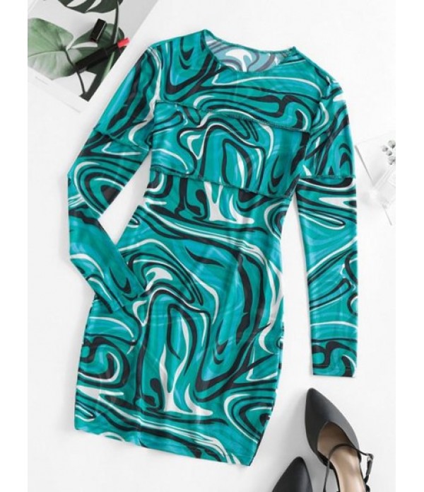 Psychedelic Print Sheer Slinky Dress