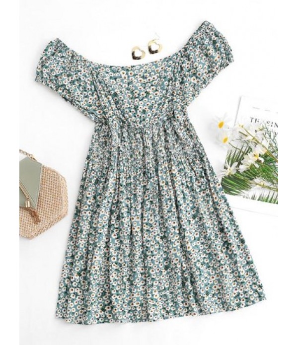 Ditsy Daisy Floral Knotted Smocked Dress