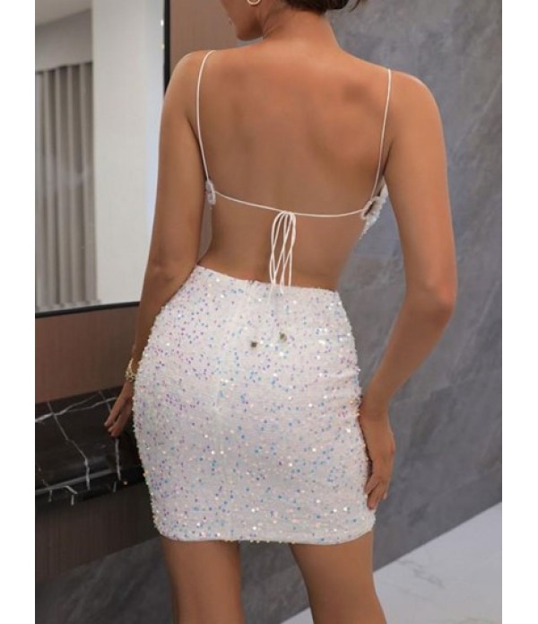 Sequined Backless Cami Bodycon Dress