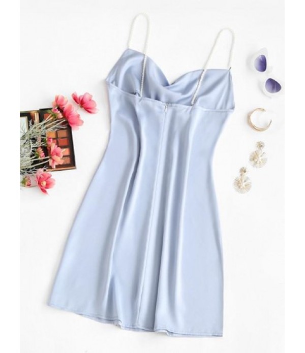 Faux Pearl Straps Cowl Neck Mini Dress