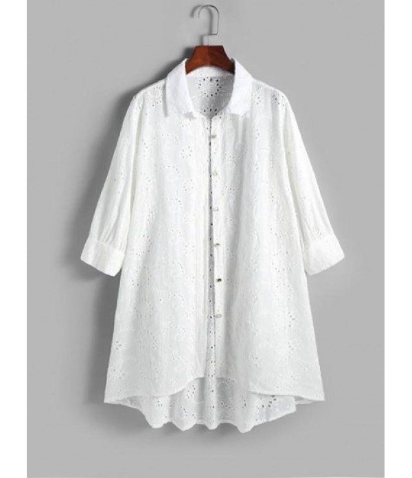 Eyelet Drop Shoulder Shirt Dress