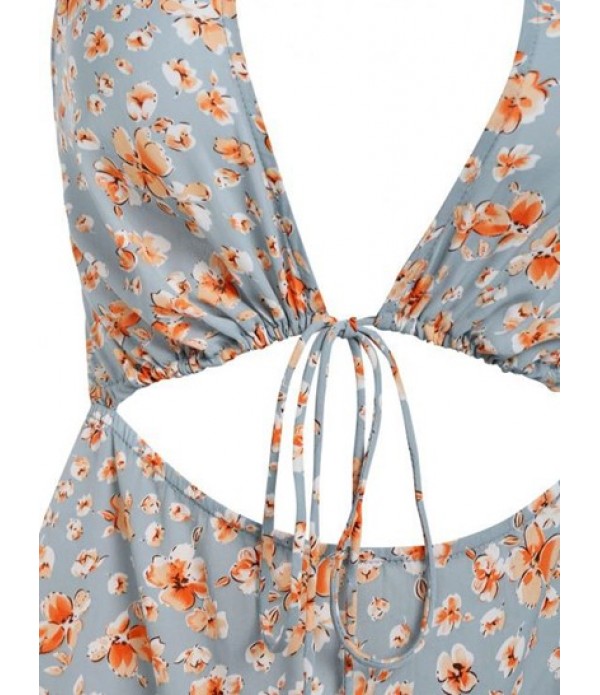 Flower Print Cutout Halter Dress