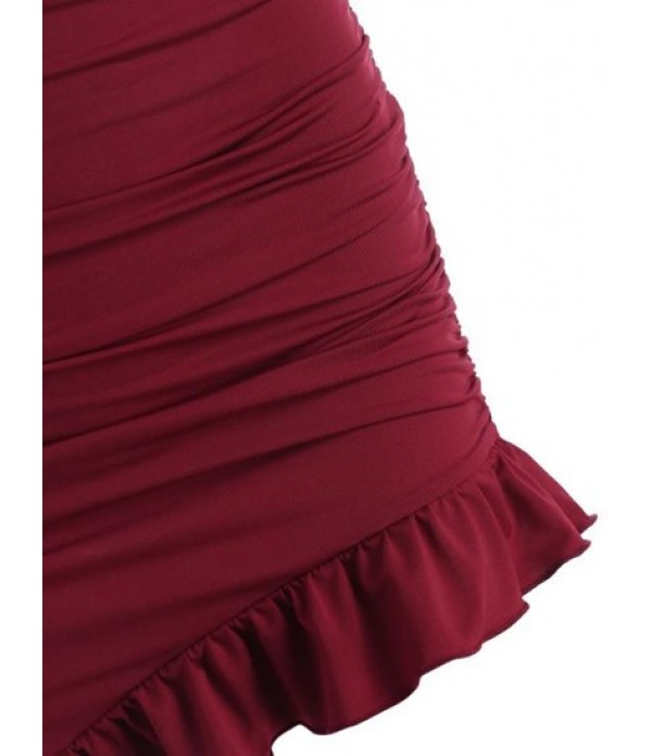 Ruched Ruffle Asymmetrical Bodycon Dress