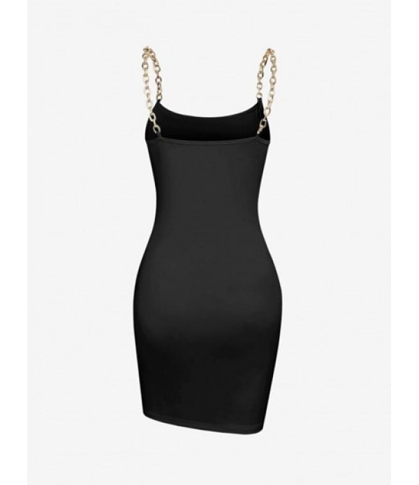 Chain Straps Mini Slinky Dress