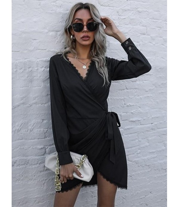 Lace Insert Mini Wrap Dress