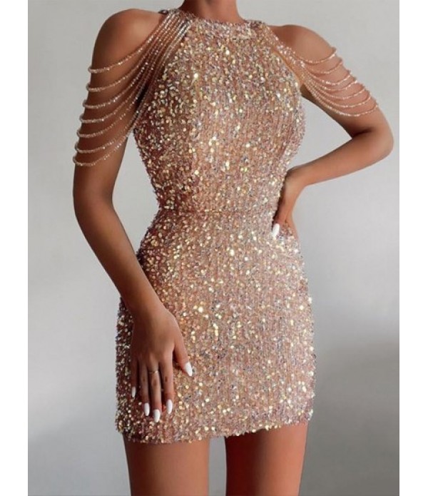 Sequined Chain Beads Bodycon Party Dress